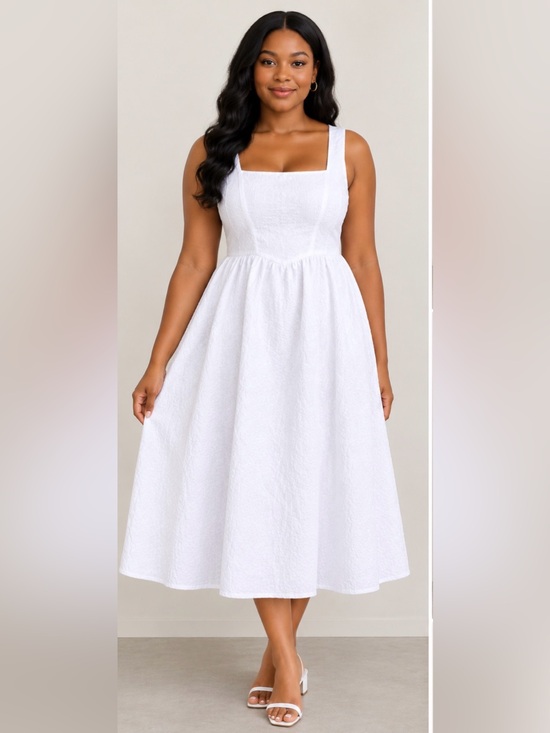 Ardene Dresses & Skirts - Ardene White Square-Neck Midi A-Line Dress